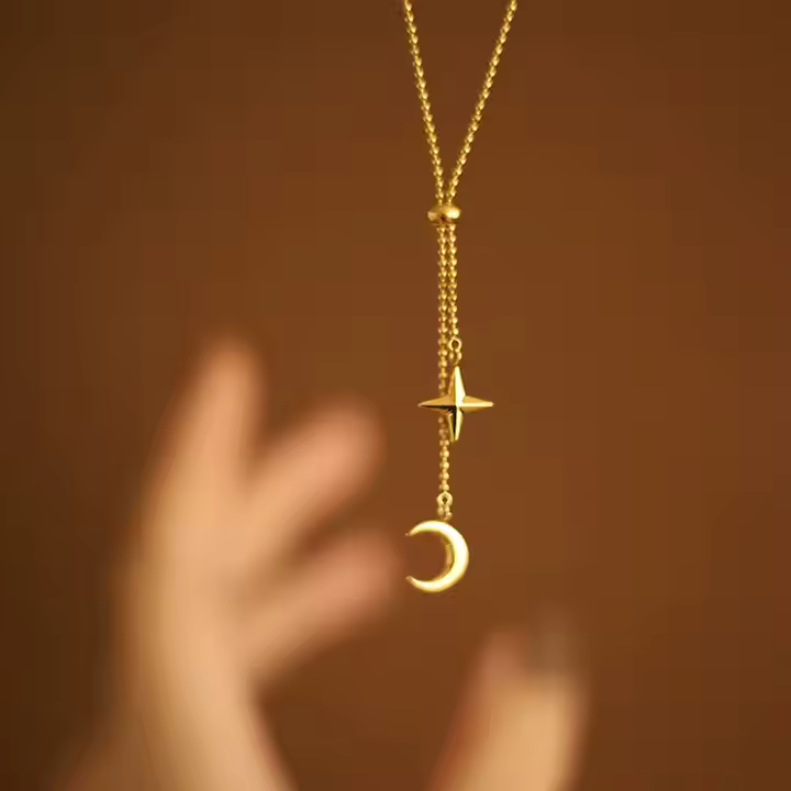 Moon and Star Tassel Pendant Necklace