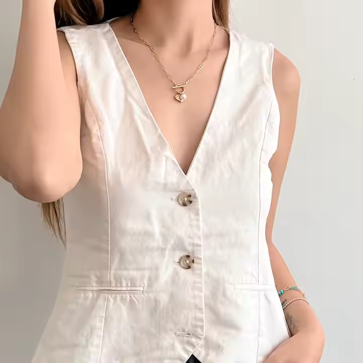 Paperclip Pearl Heart Pendant Necklace