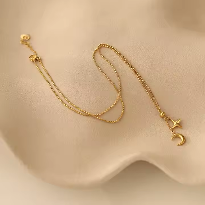 Moon and Star Tassel Pendant Necklace