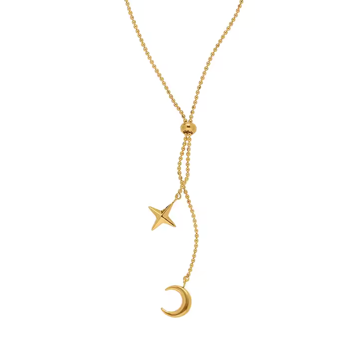 Moon and Star Tassel Pendant Necklace