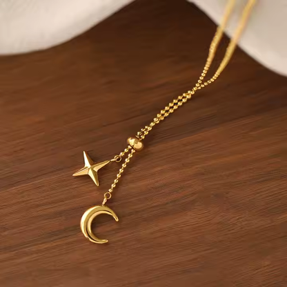 Moon and Star Tassel Pendant Necklace